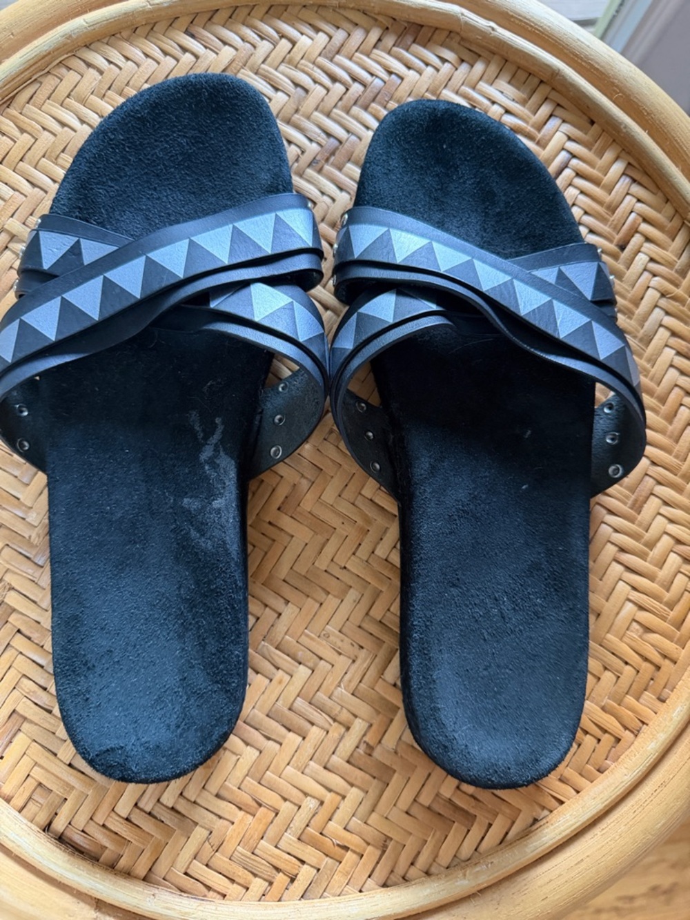 Jerome Dreyfuss Black and Silver Cross-Strap Slide Sandals